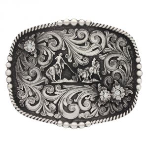 Montana Silversmiths Classic Impressions Triple Flower with Team Roping Figure Attitude Buckle (A524S)